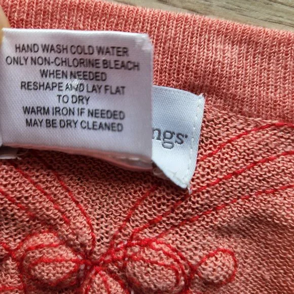 Soft Surroundings Linen Blend Ribbon Embellishing Tunic Top Long Sleeve Coral - Picture 7 of 8